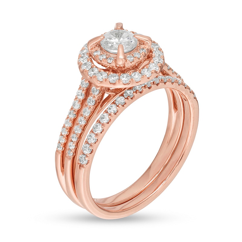 Main Image 3 of Previously Owned - 1 CT. T.W. Diamond Double Frame Bridal Set in 10K Rose Gold