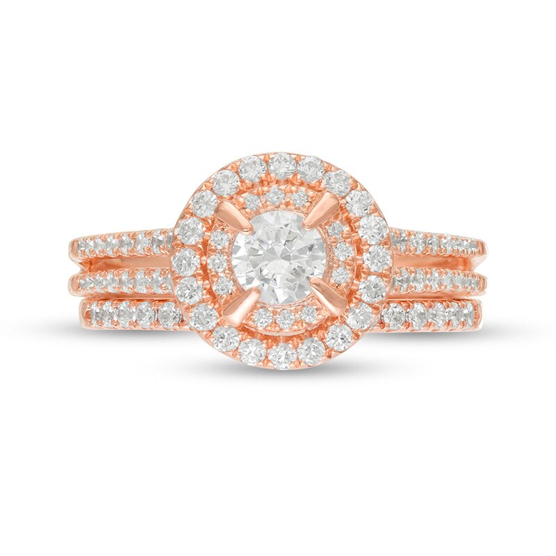 Main Image 4 of Previously Owned - 1 CT. T.W. Diamond Double Frame Bridal Set in 10K Rose Gold