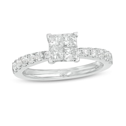 Previously Owned - 1 CT. T.W. Quad Princess-Cut Diamond Engagement Ring in 14K White Gold