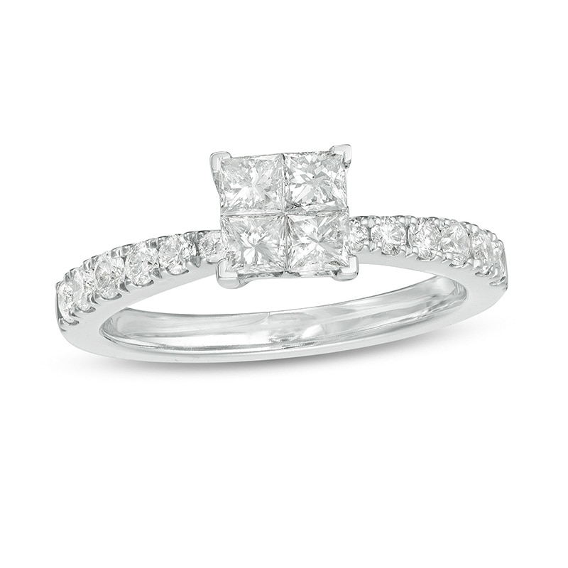 Main Image 1 of Previously Owned - 1 CT. T.W. Quad Princess-Cut Diamond Engagement Ring in 14K White Gold