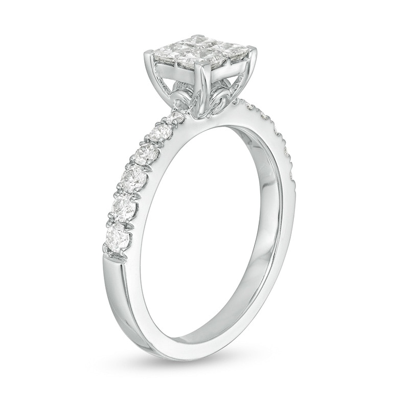 Main Image 3 of Previously Owned - 1 CT. T.W. Quad Princess-Cut Diamond Engagement Ring in 14K White Gold