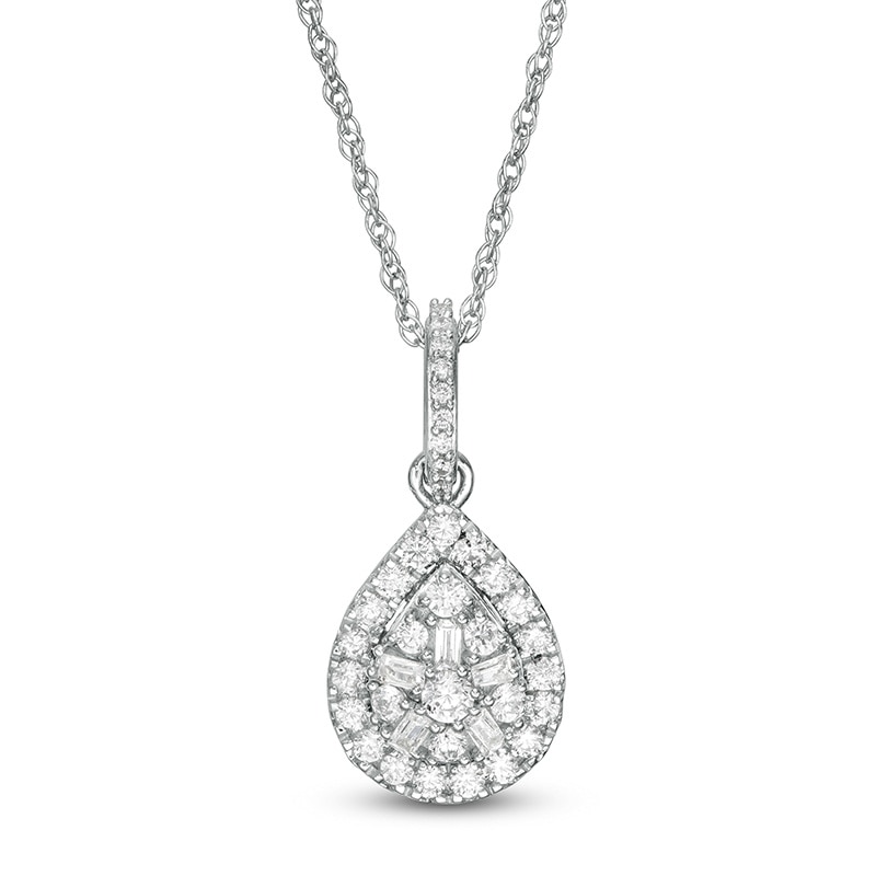 Main Image 1 of Previously Owned - 1/2 CT. T.W. Pear-Shaped Multi-Diamond Frame Pendant in 10K White Gold