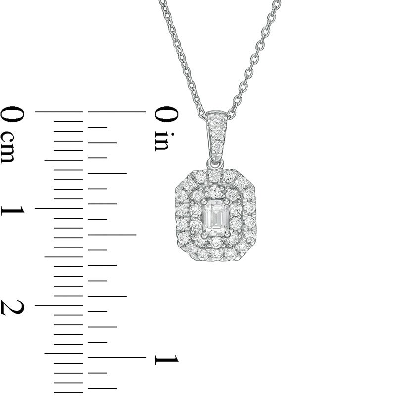 Main Image 3 of Previously Owned - 1/2 CT. T.W.  Emerald-Cut Lab-Grown Diamond Octagonal Double Frame Pendant in 14K White Gold
