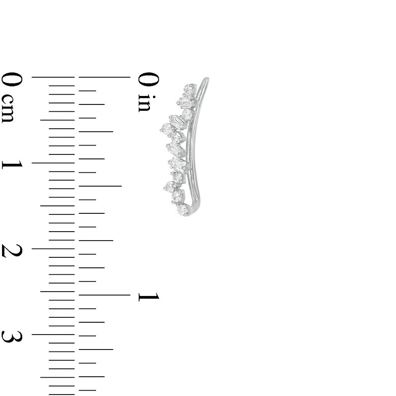 Main Image 3 of Previously Owned - 1/4 CT. T.W. Baguette and Round Diamond Crawler Earrings in 10K White Gold