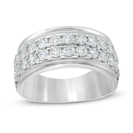 Previously Owned - Men's 2 CT. T.W. Diamond Raised Double Row Anniversary Band in 10K White Gold