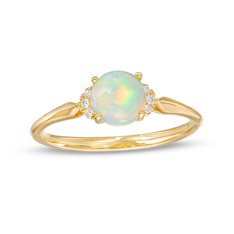 Main Image 1 of Previously Owned - 6.0mm Opal Cabochon and Diamond Accent Trio Collar Ring in 10K Gold