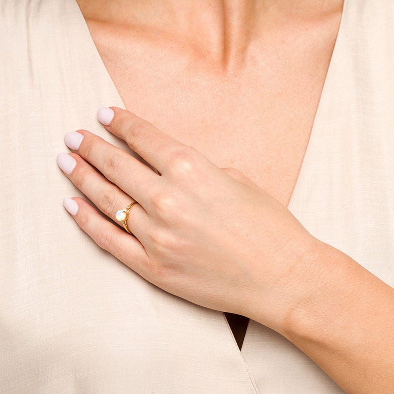 Main Image 2 of Previously Owned - 6.0mm Opal Cabochon and Diamond Accent Trio Collar Ring in 10K Gold