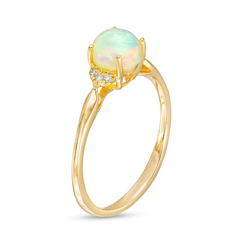 Main Image 3 of Previously Owned - 6.0mm Opal Cabochon and Diamond Accent Trio Collar Ring in 10K Gold