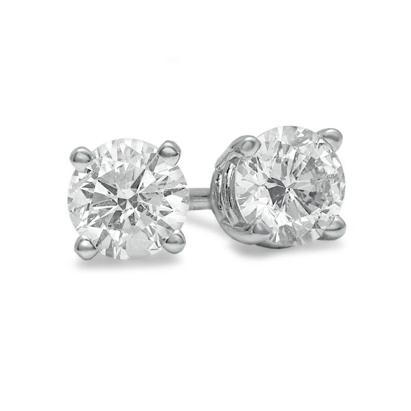 Main Image 1 of Previously Owned - 1/2 CT. T.W. Diamond Solitaire Stud Earrings in 14K White Gold (J/I3)