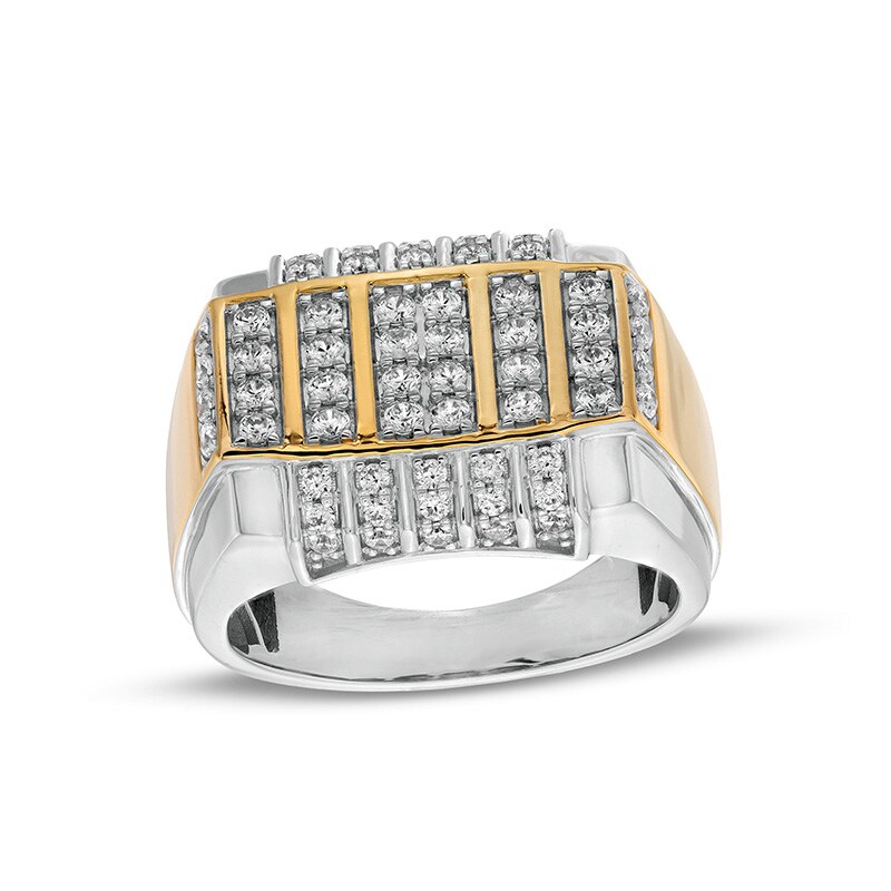 Main Image 1 of Previously Owned - 1 CT. T.W. Diamond Vertical Multi-Row Rectangle-Top Ring in 10K Two-Tone Gold
