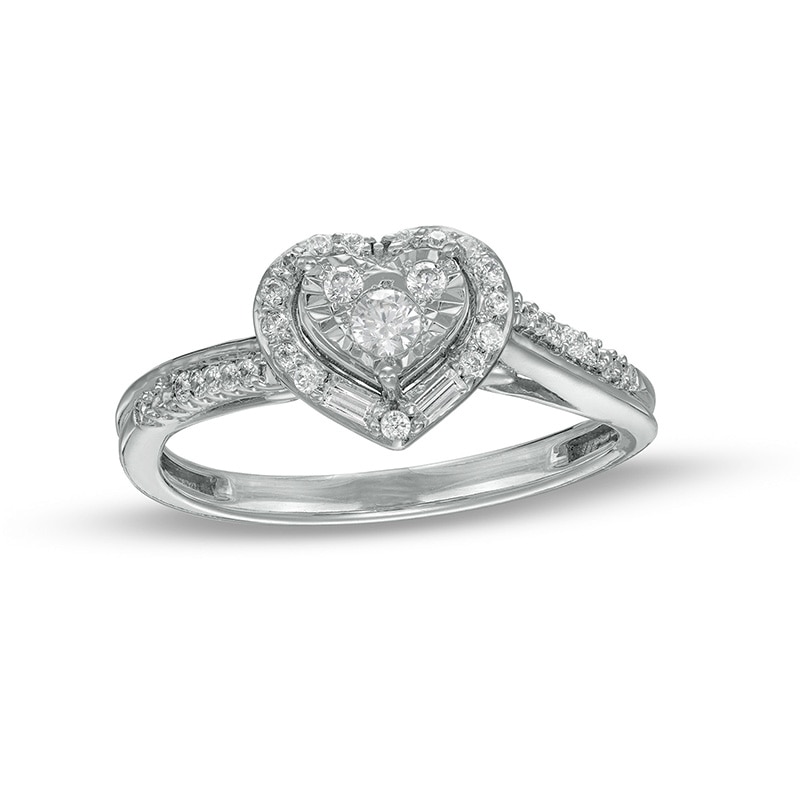 Main Image 1 of Previously Owned - 1/5 CT. T.W. Heart-Shaped Multi-Diamond Frame Ring in 10K White Gold