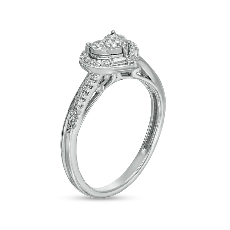 Main Image 3 of Previously Owned - 1/5 CT. T.W. Heart-Shaped Multi-Diamond Frame Ring in 10K White Gold