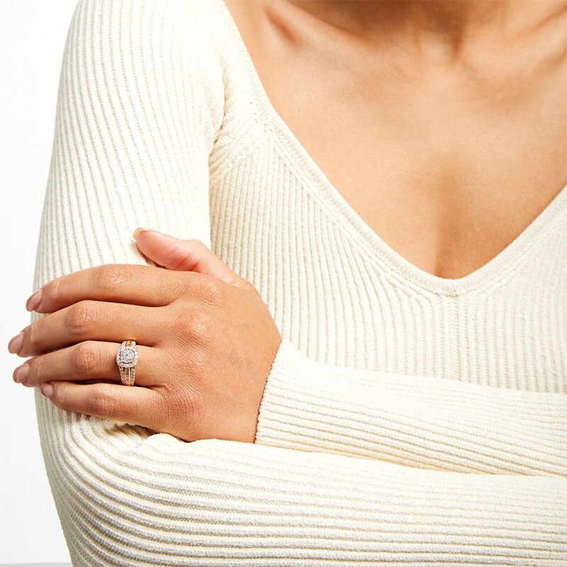 Main Image 2 of Previously Owned - 1 CT. T.W. Multi-Diamond Cushion Frame Multi-Row Engagement Ring in 10K Gold