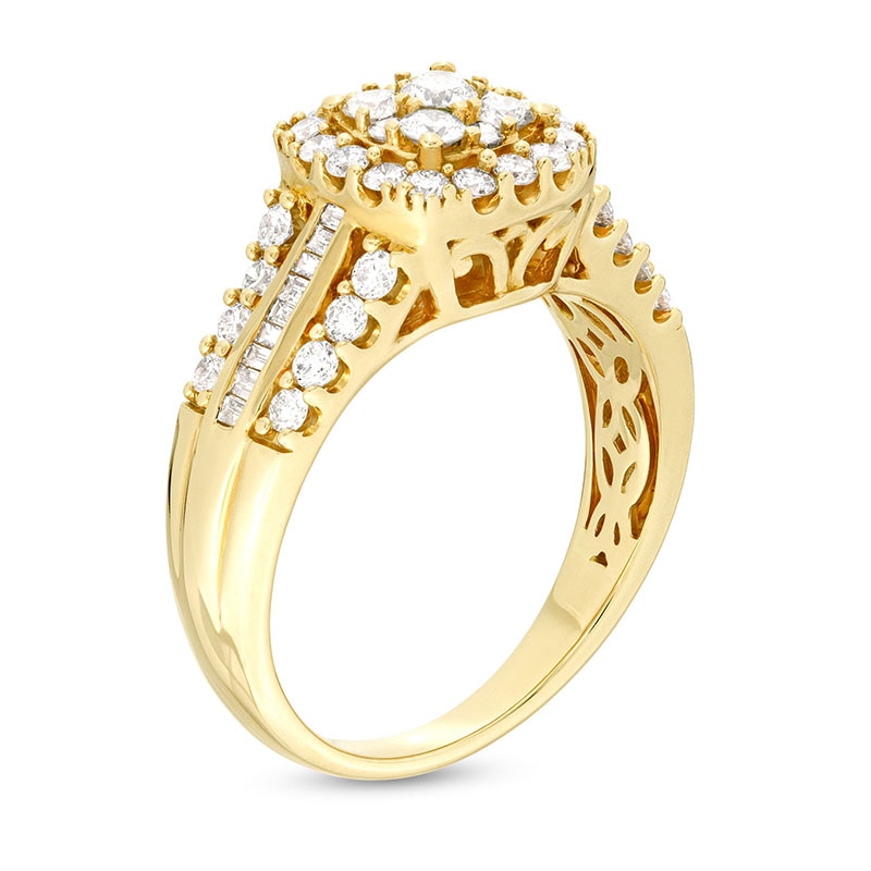 Main Image 3 of Previously Owned - 1 CT. T.W. Multi-Diamond Cushion Frame Multi-Row Engagement Ring in 10K Gold