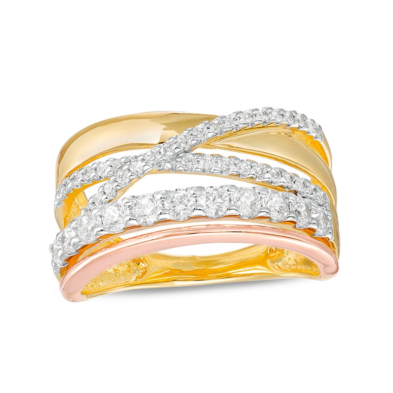 Main Image 1 of Previously Owned - 3/4 CT. T.W. Diamond Crossover Multi-Row Ring in 10K Two-Tone Gold