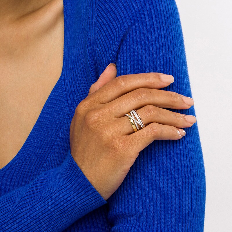 Main Image 2 of Previously Owned - 3/4 CT. T.W. Diamond Crossover Multi-Row Ring in 10K Two-Tone Gold