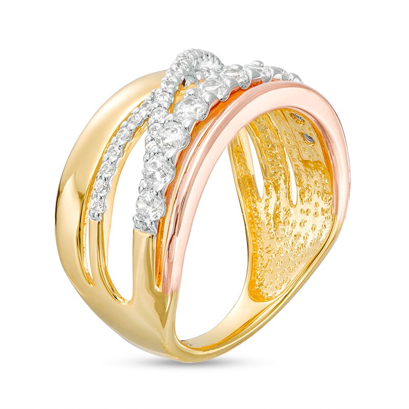 Main Image 3 of Previously Owned - 3/4 CT. T.W. Diamond Crossover Multi-Row Ring in 10K Two-Tone Gold