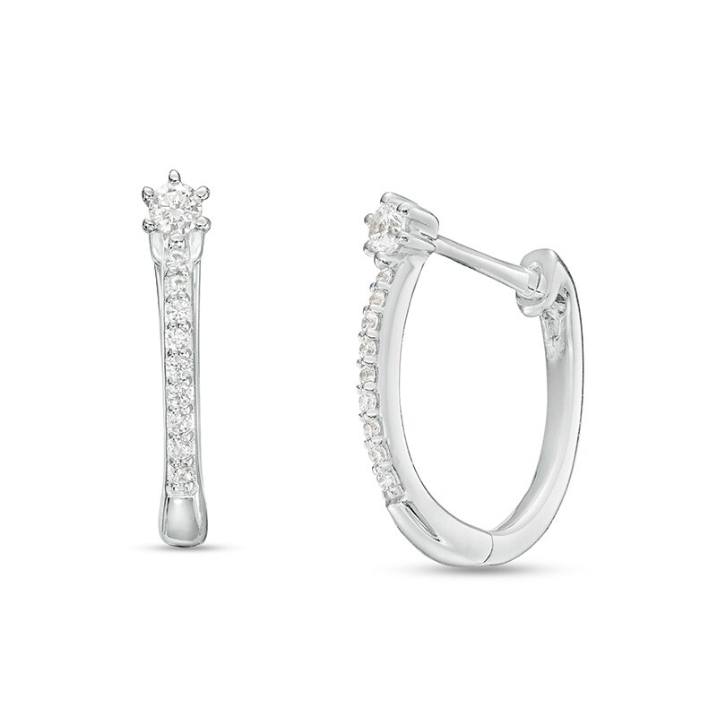 Main Image 1 of Previously Owned - 1/8 CT. T.W. Diamond U-Hoop Earrings in 10K White Gold