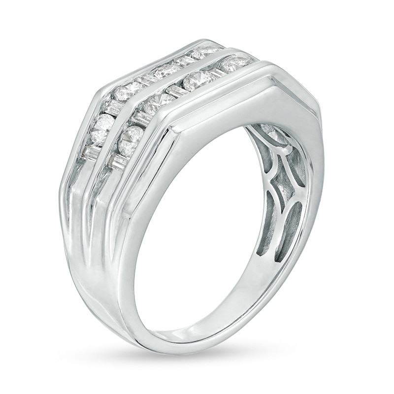 Main Image 3 of Previously Owned - 1 CT. T.W. Baguette and Round Diamond Double Row Wedding Band in 10K White Gold