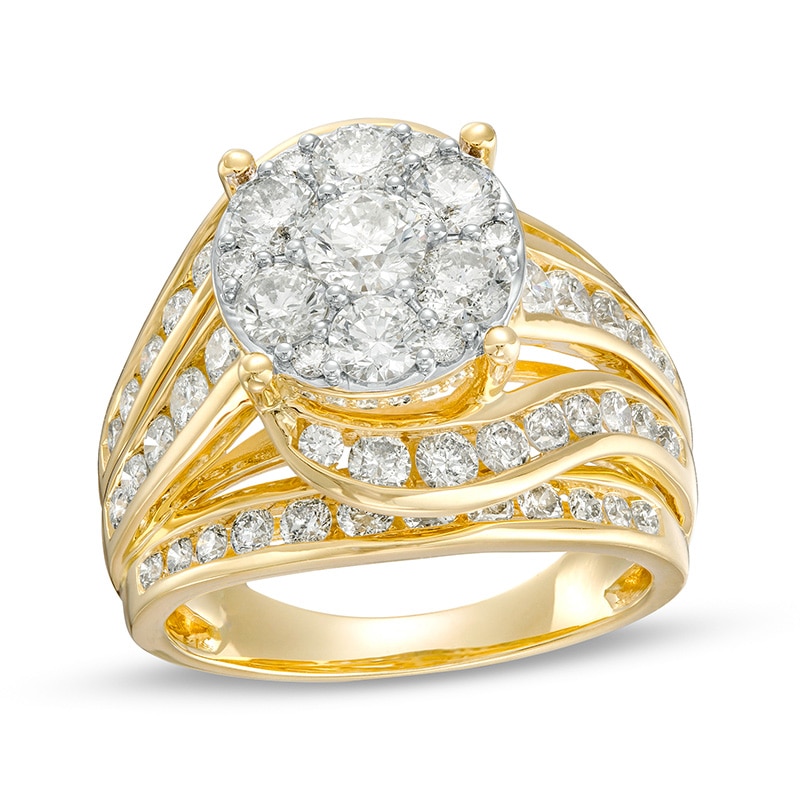Main Image 1 of Previously Owned - 3 CT. T.W. Multi-Diamond Bypass Crossover Engagement Ring in 14K Gold (I/I2)