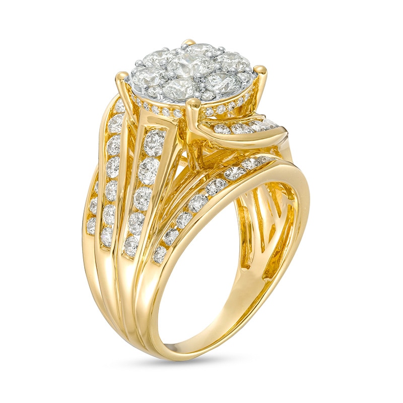 Main Image 3 of Previously Owned - 3 CT. T.W. Multi-Diamond Bypass Crossover Engagement Ring in 14K Gold (I/I2)