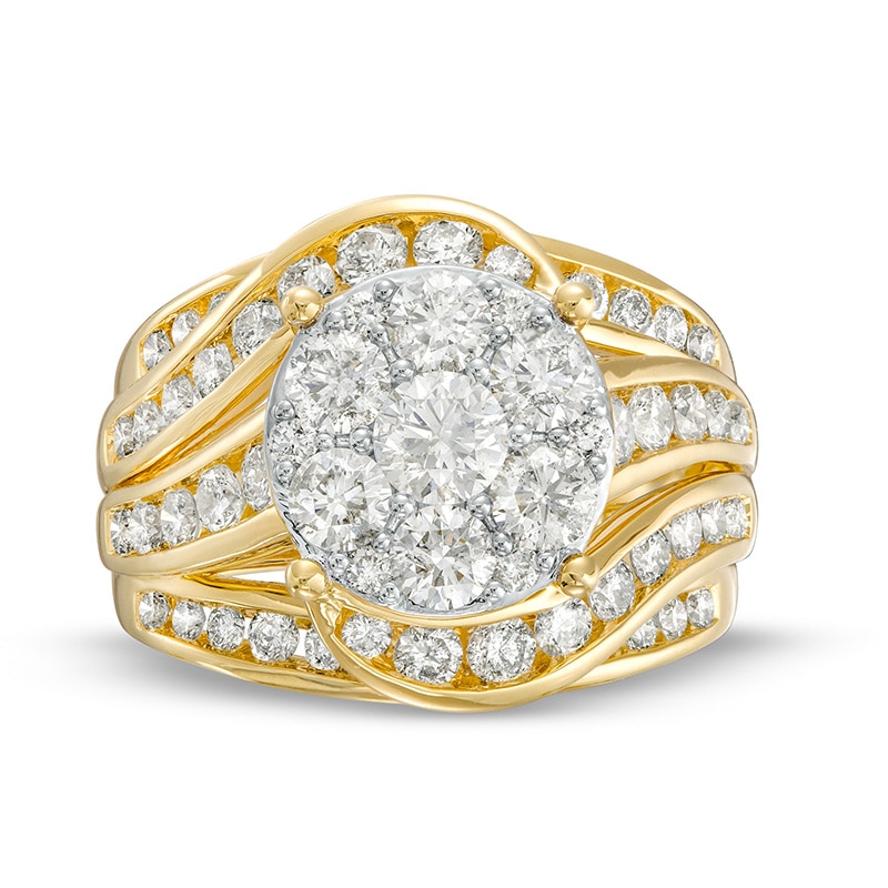 Main Image 4 of Previously Owned - 3 CT. T.W. Multi-Diamond Bypass Crossover Engagement Ring in 14K Gold (I/I2)