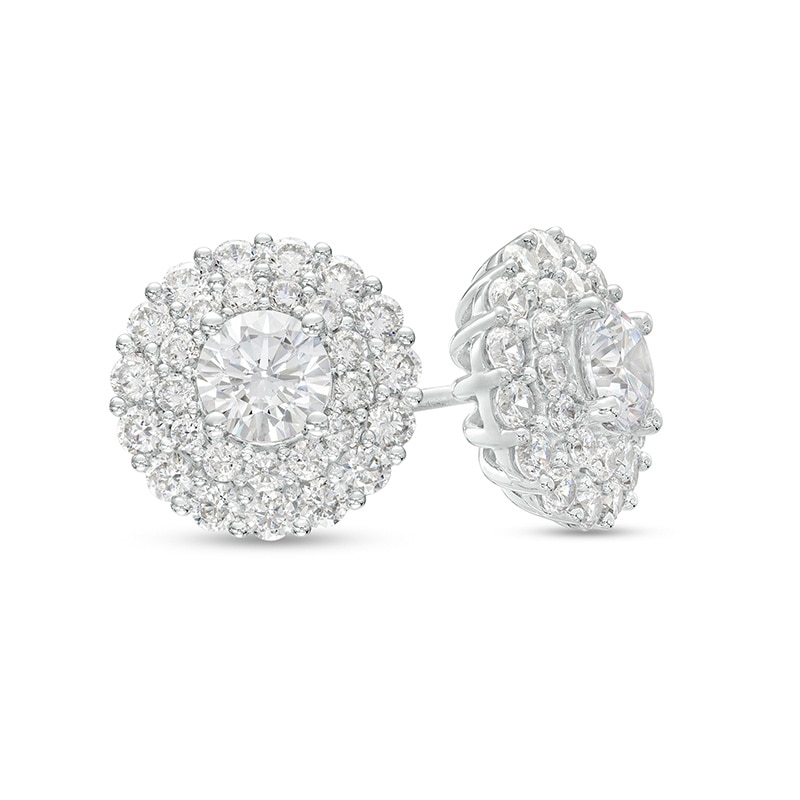 Main Image 1 of Previously Owned - 2 CT. T.W.  Lab-Grown Diamond Double Frame Stud Earrings in 10K White Gold (F/SI2)