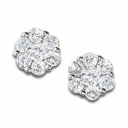 Previously Owned - 1/3 CT. T.W. Multi-Diamond Flower Stud Earrings in 10K White Gold
