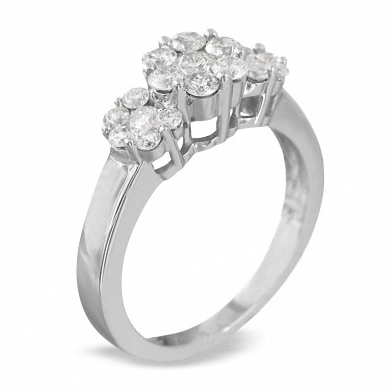 Previously Owned - 1 CT. T.W. Diamond Flower Ring in 14K White Gold