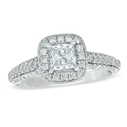Previously Owned - Vera Wang Love Collection 1-3/4 CT. T.W. Princess-Cut Diamond Frame Engagement Ring in 14K White Gold