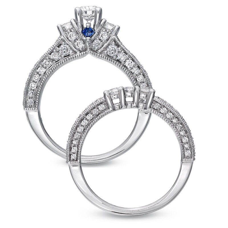 Main Image 2 of Previously Owned - Vera Wang Love Collection 2 CT. T.W. Diamond Three Stone Bridal Set in 14K White Gold