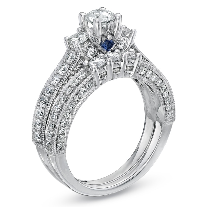 Main Image 3 of Previously Owned - Vera Wang Love Collection 2 CT. T.W. Diamond Three Stone Bridal Set in 14K White Gold