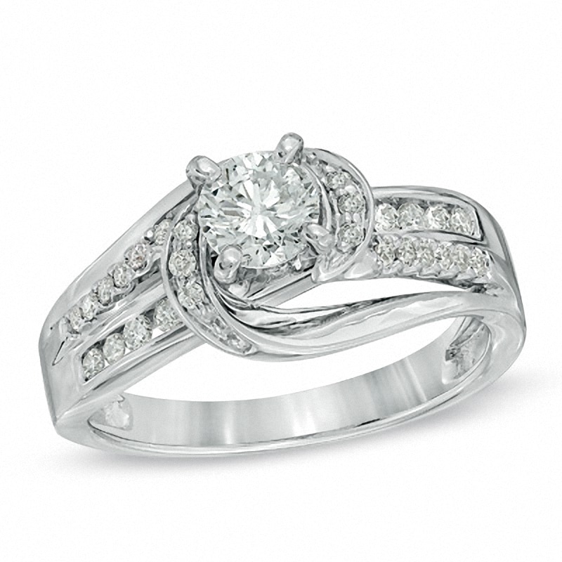 Main Image 1 of Previously Owned - 3/4 CT. T.W. Diamond Swirl Engagement Ring in 14K White Gold