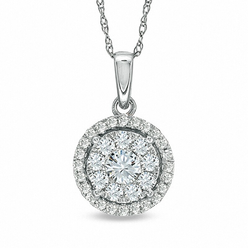 Main Image 1 of Previously Owned - 1/2 CT. T.W. Multi-Diamond Pendant in 10K White Gold