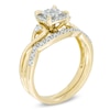 Thumbnail Image 2 of Previously Owned - 1/3 CT. T.W. Quad Diamond Frame Twist Shank Bridal Set in 10K Gold