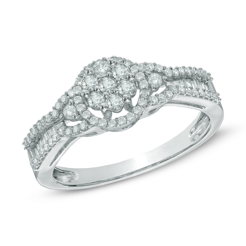 Main Image 1 of Previously Owned - 1/2 CT. T.W. Multi-Diamond Frame Ring in 10K White Gold