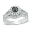 Thumbnail Image 1 of Previously Owned - 3/4 CT. T.W. Enhanced Black and White Diamond Frame Bridal Set in 10K White Gold