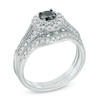 Thumbnail Image 2 of Previously Owned - 3/4 CT. T.W. Enhanced Black and White Diamond Frame Bridal Set in 10K White Gold