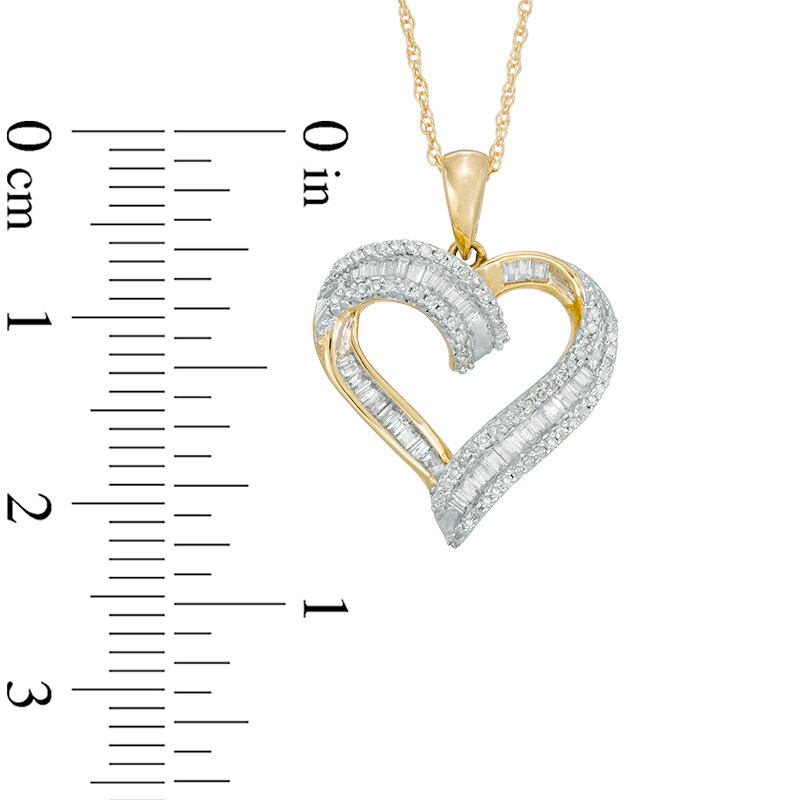 Main Image 2 of Previously Owned - 1/4 CT. T.W. Baguette and Round Diamond Heart Pendant in 10K Gold