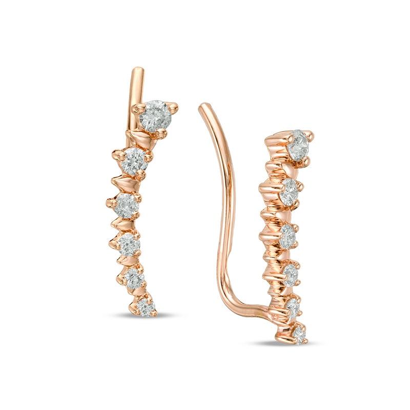 Main Image 1 of Previously Owned - 1/4 CT. T.W. Diamond Graduated Curved Crawler Earrings in 10K Rose Gold