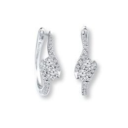Previously Owned - Ever Us™ 5/8 CT. T.W. Two-Stone Diamond Bypass Hoop Earrings in 14K White Gold
