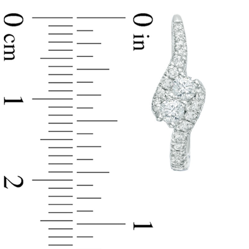 Main Image 2 of Previously Owned - Ever Us™ 5/8 CT. T.W. Two-Stone Diamond Bypass Hoop Earrings in 14K White Gold