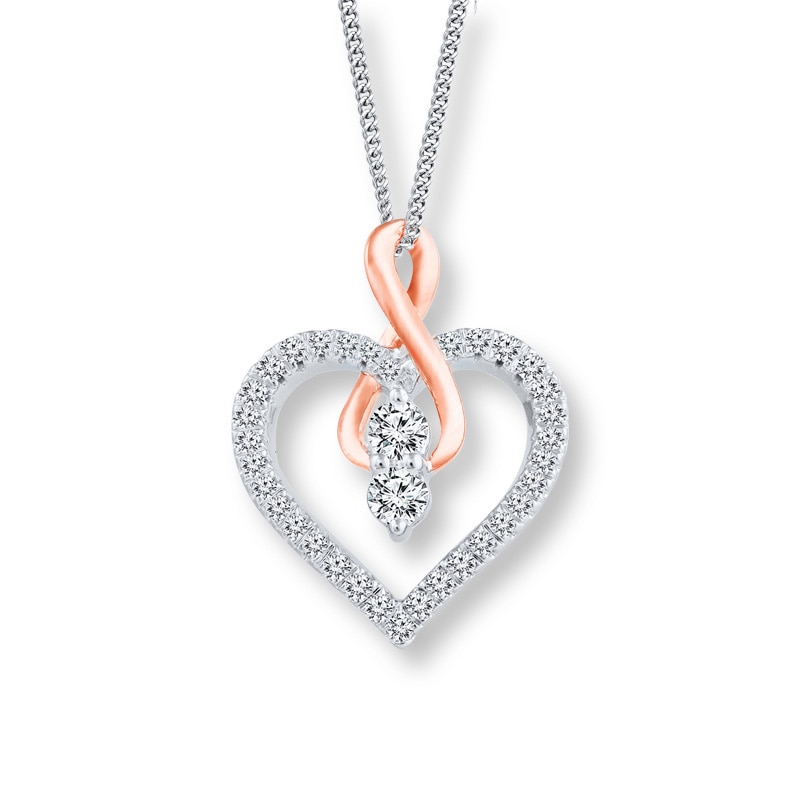Main Image 1 of Previously Owned - Ever Us™ 1/4 CT. T.W. Two-Stone Diamond Heart with Infinity Pendant in 14K Two-Tone Gold - 19"