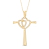 Thumbnail Image 1 of Previously Owned - 1/8 CT. T.W. Diamond Interlocking Hearts Cross Pendant in 10K Gold