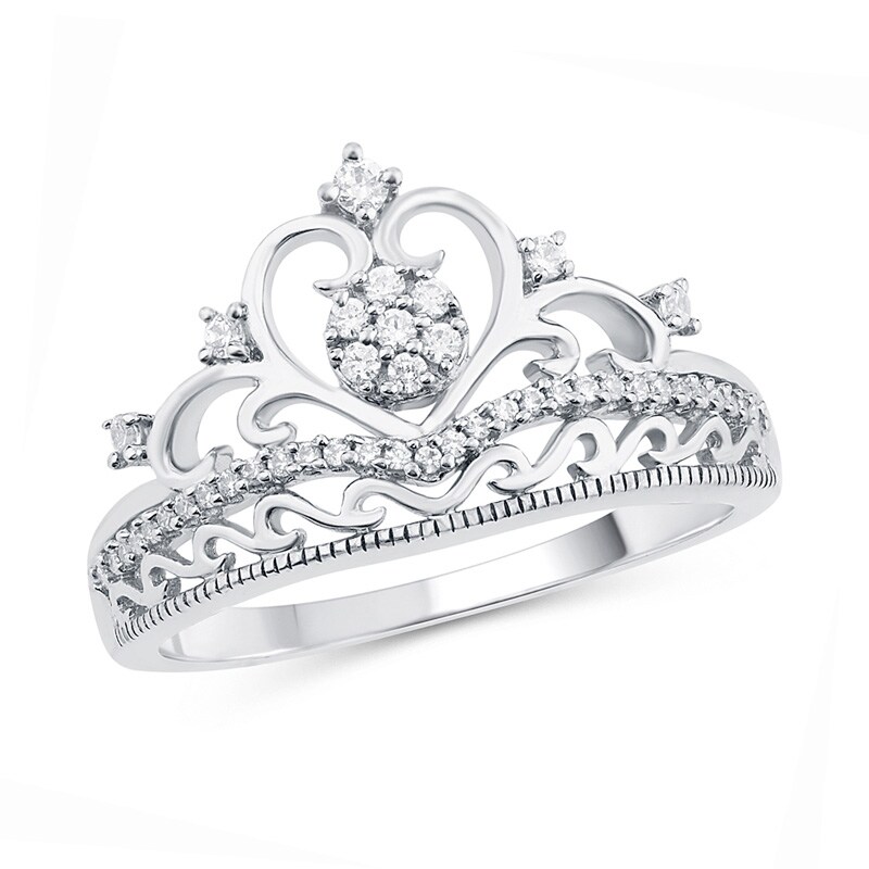 Main Image 1 of Previously Owned - 1/5 CT. T.W. Composite Diamond Heart Crown Ring in 10K White Gold