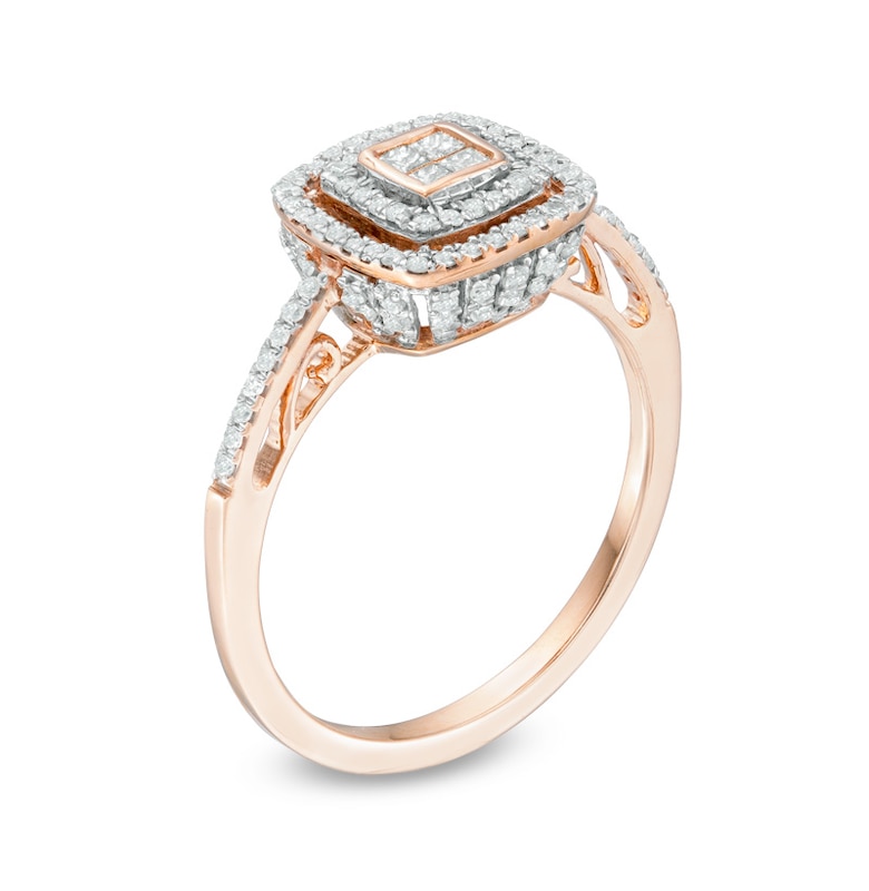 Main Image 2 of Previously Owned - 1/2 CT. T.W. Quad Princess-Cut Diamond Double Frame Ring in 10K Rose Gold