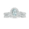 Thumbnail Image 4 of Previously Owned - Oval Aquamarine and 1/5 CT. T.W. Diamond Frame Vintage-Style Bridal Set in 10K White Gold