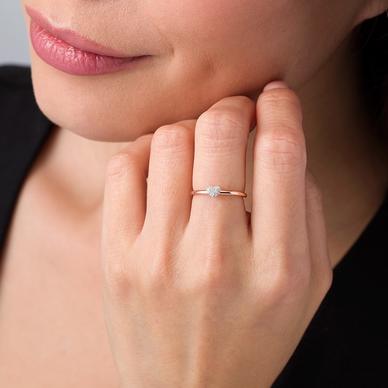 Main Image 3 of Previously Owned - 1/20 CT. T.W. Diamond Heart Adjustable Ring in 10K Rose Gold - Size 7