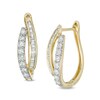 Thumbnail Image 1 of Previously Owned - 1 CT. T.W. Baguette and Round Diamond Double Row Hoop Earrings in 10K Gold