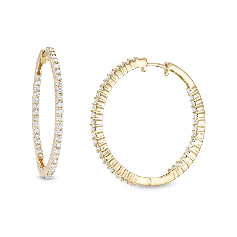 Main Image 1 of Previously Owned - 1 CT. T.W. Diamond Hoop Earrings in 10K Gold